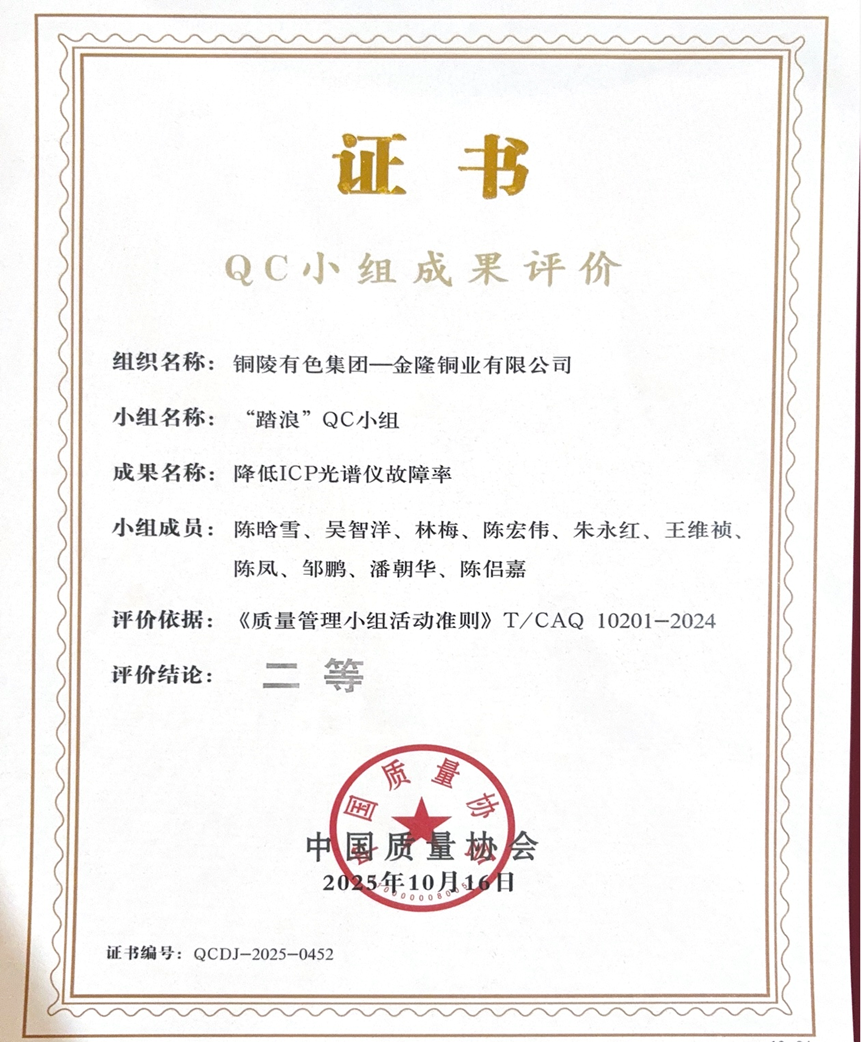 公司“踏浪”QC小组荣获国家级二等奖